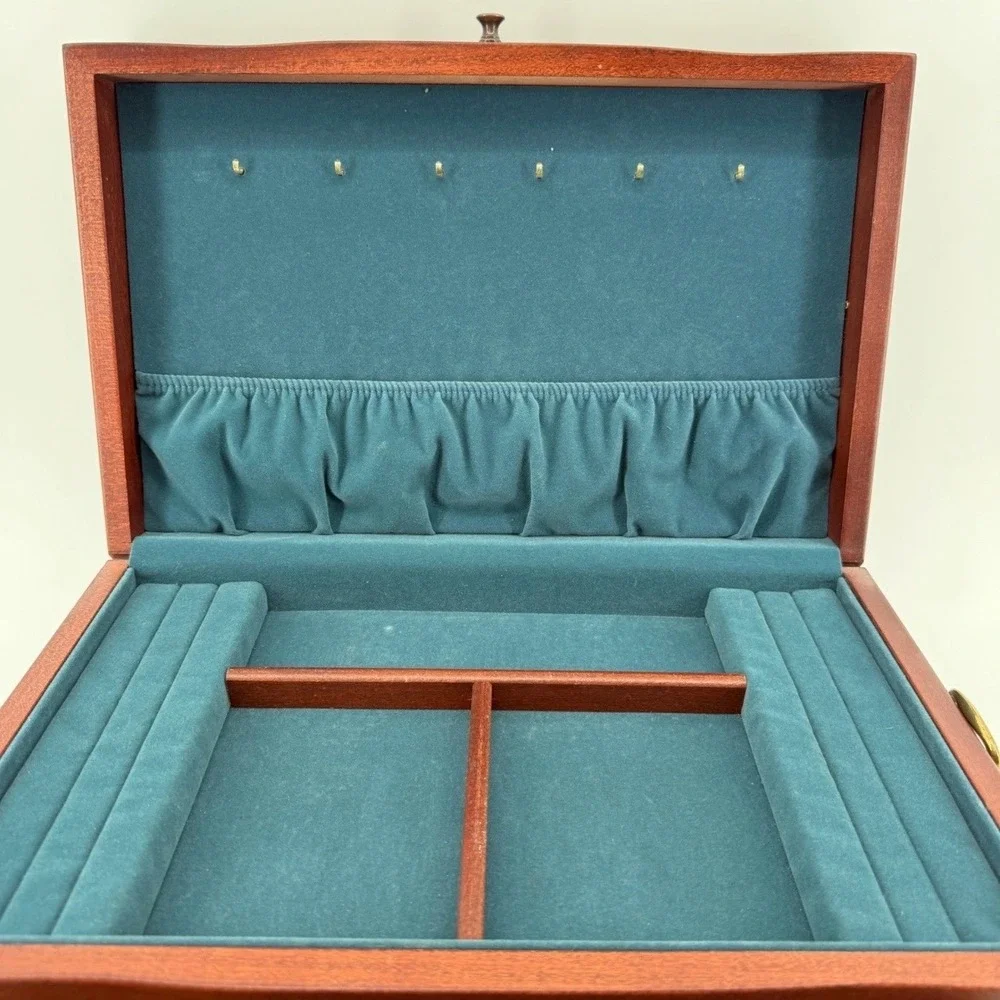Eureka Jewelry Box Women OS 24-Slot Drawer Wood Mahogany Teal 1997 USA Made
